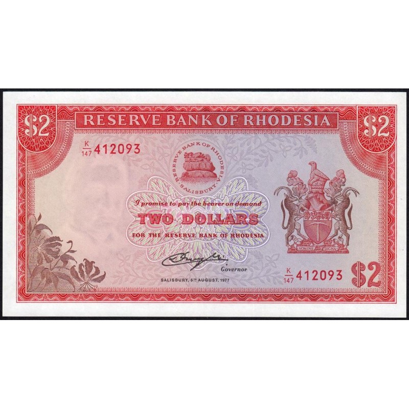 Rhodésie - Pick 35c - 2 dollars - Série K/147 - 20/01/1975 - Etat : NEUF