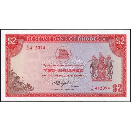 Rhodésie - Pick 35c - 2 dollars - Série K/147 - 20/01/1975 - Etat : NEUF