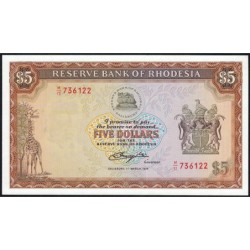 Rhodésie - Pick 36a - 5 dollars - Série M/12 - 01/03/1976 - Etat : NEUF