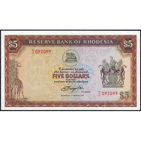 Rhodésie - Pick 36a - 5 dollars - Série M/13 - 01/03/1976 - Etat : NEUF