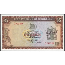 Rhodésie - Pick 36b - 5 dollars - Série M/15 - 20/10/1978 - Etat : NEUF