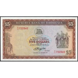 Rhodésie - Pick 36b - 5 dollars - Série M/15 - 20/10/1978 - Etat : NEUF
