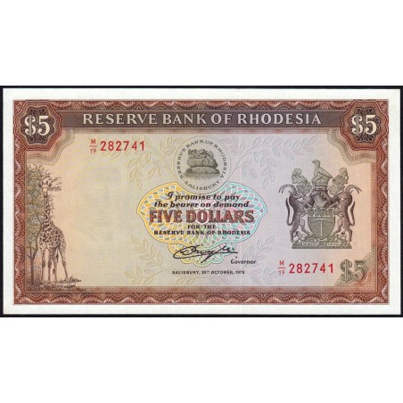 Rhodésie - Pick 36b - 5 dollars - Série M/19 - 20/10/1978 - Etat : NEUF