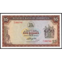 Rhodésie - Pick 36b - 5 dollars - Série M/19 - 20/10/1978 - Etat : NEUF