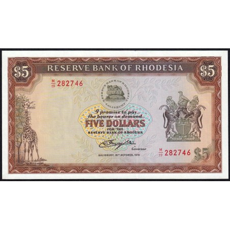 Rhodésie - Pick 36b - 5 dollars - Série M/19 - 20/10/1978 - Etat : NEUF