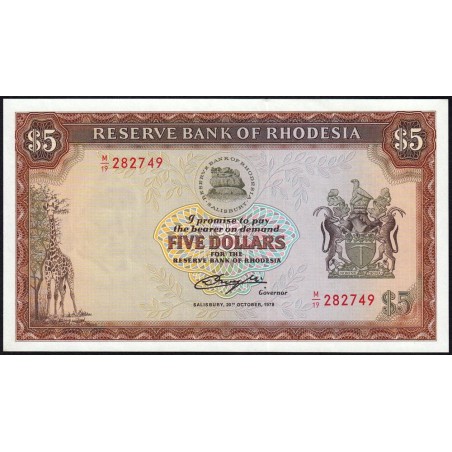 Rhodésie - Pick 36b - 5 dollars - Série M/19 - 20/10/1978 - Etat : NEUF