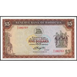Rhodésie - Pick 36b - 5 dollars - Série M/19 - 20/10/1978 - Etat : NEUF