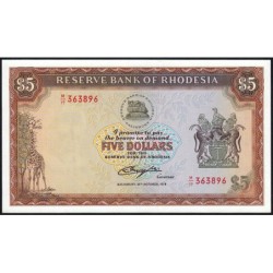 Rhodésie - Pick 36b - 5 dollars - Série M/19 - 20/10/1978 - Etat : NEUF