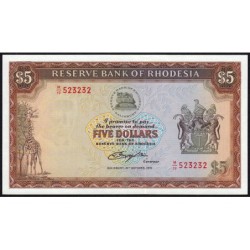 Rhodésie - Pick 36b - 5 dollars - Série M/19 - 20/10/1978 - Etat : NEUF