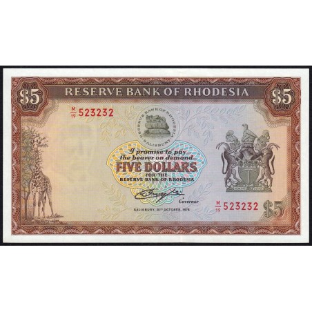 Rhodésie - Pick 36b - 5 dollars - Série M/19 - 20/10/1978 - Etat : NEUF
