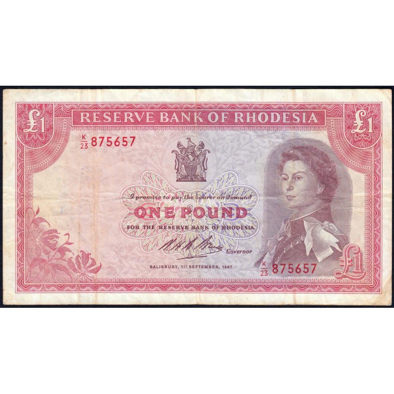 Rhodésie - Pick 28c - 1 pound - Série K/23 - 01/09/1967 - Etat : TB-