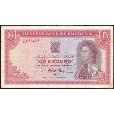 Rhodésie - Pick 28c - 1 pound - Série K/23 - 01/09/1967 - Etat : TB-