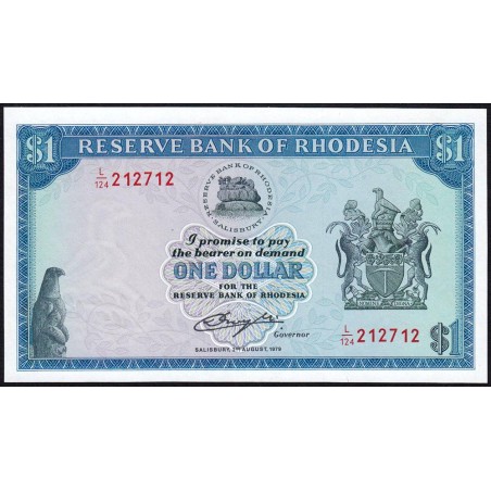 Rhodésie - Pick 38 - 1 dollar - Série L/124 - 02/08/1979 - Etat : NEUF