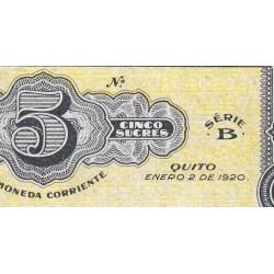 Equateur - Pick S 252r - 5 sucres - Série B - 02/01/1920 - Etat : SPL