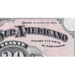 Equateur - Pick S 253a - 20 sucres - Série D - 02/01/1920 - Etat : NEUF