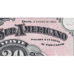 Equateur - Pick S 253a - 20 sucres - Série D - 02/01/1920 - Etat : NEUF