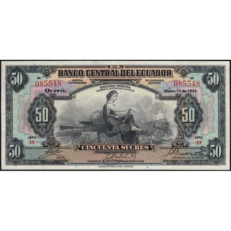 Equateur - Pick 94a - 50 sucres - Série II - 19/03/1943 - Etat : NEUF