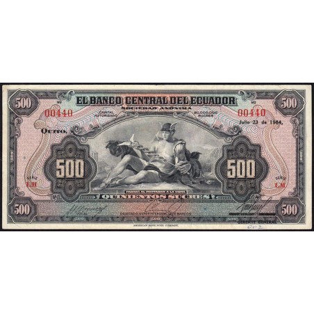 Equateur - Pick 96d - 500 sucres - Série LM - 23/07/1964 - Etat : TTB