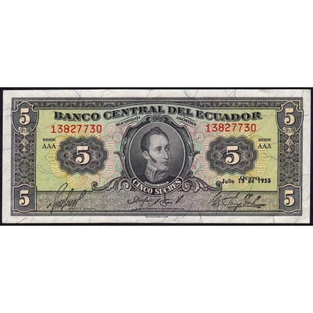 Equateur - Pick 98c_3 - 5 sucres - Série AAA - 13/07/1955 - Etat : TTB+