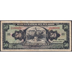 Equateur - Pick 99a_4 - 50 sucres - Série BBB - 03/04/1951 - Etat : TB