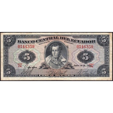 Equateur - Pick 100a_1 - 5 sucres - Série FN - 19/06/1956 - Etat : TB