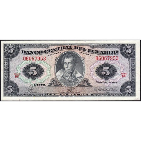 Equateur - Pick 100c_2 - 5 sucres - Série HF - 01/01/1966 - Etat : TTB+