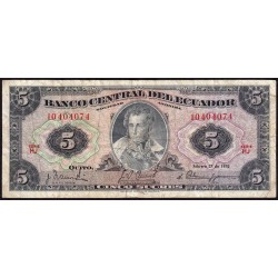 Equateur - Pick 100d_1b - 5 sucres - Série HJ - 27/02/1970 - Etat : TB-