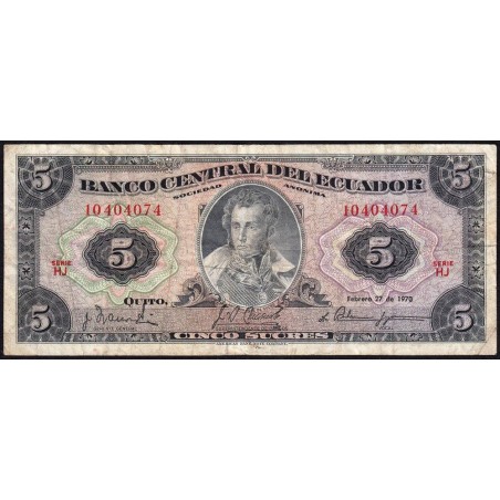 Equateur - Pick 100d_1b - 5 sucres - Série HJ - 27/02/1970 - Etat : TB-