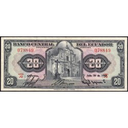 Equateur - Pick 102a_21 - 20 sucres - Série JQ - 28/07/1960 - Etat : TTB