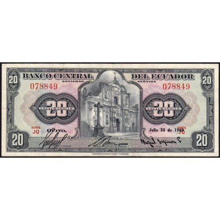 Equateur - Pick 102a_21 - 20 sucres - Série JQ - 28/07/1960 - Etat : TTB