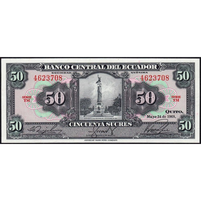 Equateur - Pick 104a_1 - 50 sucres - Série TM - 24/05/1968 - Etat : NEUF