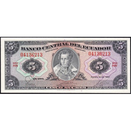 Equateur - Pick 108b_1c - 5 sucres - Série HW - 29/09/1982 - Etat : NEUF
