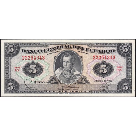 Equateur - Pick 108b_2b - 5 sucres - Série HX - 20/04/1983 - Etat : pr.NEUF