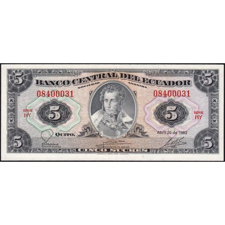 Equateur - Pick 108b_2c - 5 sucres - Série HY - 20/04/1983 - Etat : NEUF