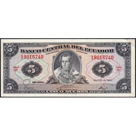 Equateur - Pick 108b_2d - 5 sucres - Série HY - 20/04/1983 - Etat : SUP