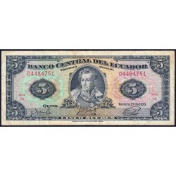 Equateur - Pick 113b_10a - 5 sucres - Série HI - 27/02/1970 - Etat : TB