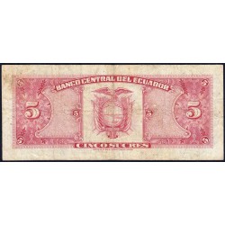 Equateur - Pick 113b_10a - 5 sucres - Série HI - 27/02/1970 - Etat : TB