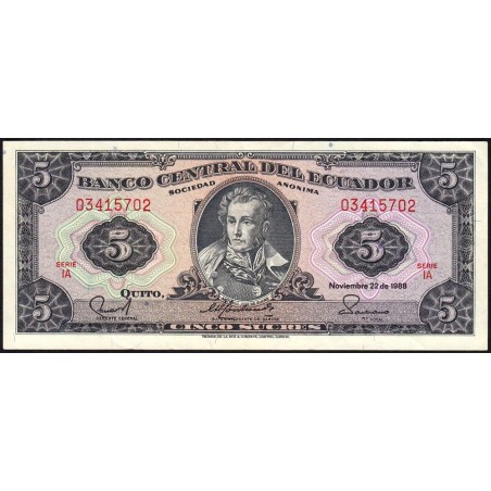 Equateur - Pick 113d_1a - 5 sucres - Série IA - 22/11/1988 - Etat : TTB+