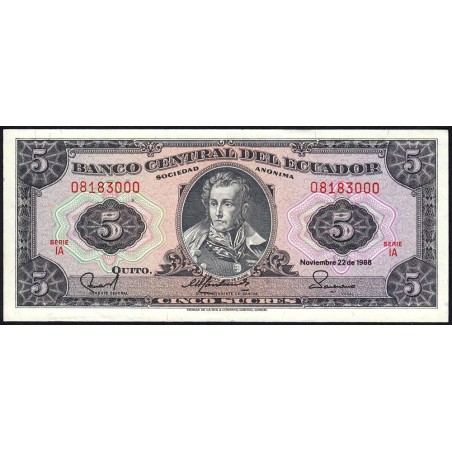 Equateur - Pick 113d_1a - 5 sucres - Série IA - 22/11/1988 - Etat : TTB+