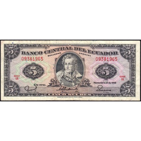 Equateur - Pick 113d_1a - 5 sucres - Série IA - 22/11/1988 - Etat : TB