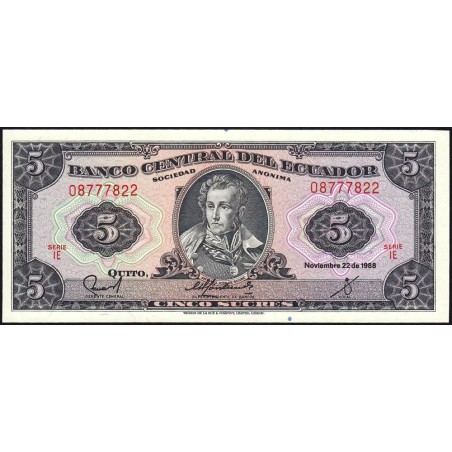 Equateur - Pick 113d_1e - 5 sucres - Série IE - 22/11/1988 - Etat : NEUF