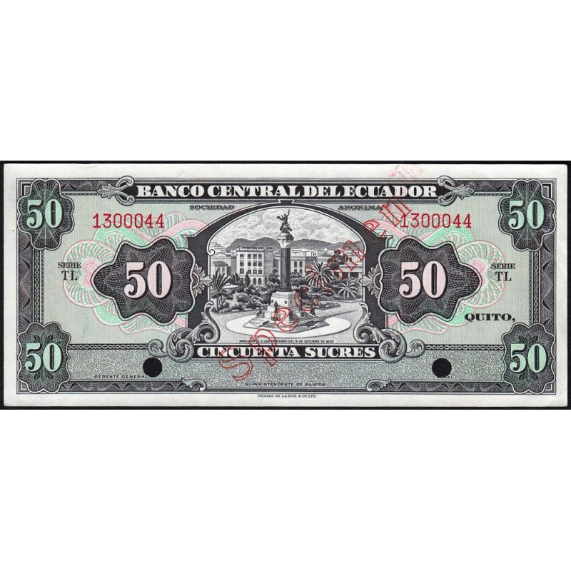 Equateur - Pick 116s - 50 sucres - Série TL - 1959 - Spécimen - Etat : SPL