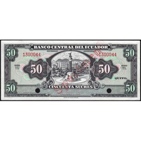 Equateur - Pick 116s - 50 sucres - Série TL - 1959 - Spécimen - Etat : SPL