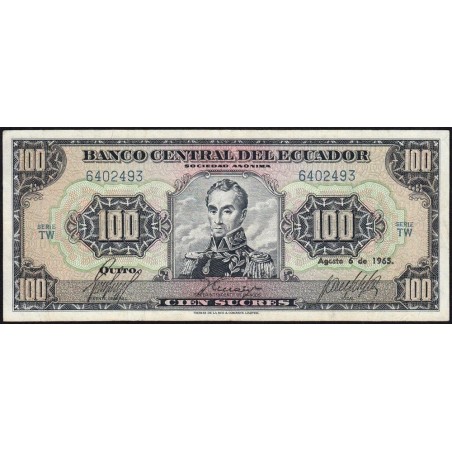 Equateur - Pick 117a_10 - 100 sucres - Série TW - 06/08/1965 - Etat : TTB