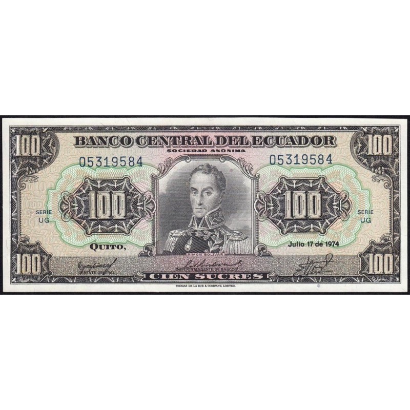 Equateur - Pick 118a_2 - 100 sucres - Série UG - 17/07/1974 - Etat : NEUF