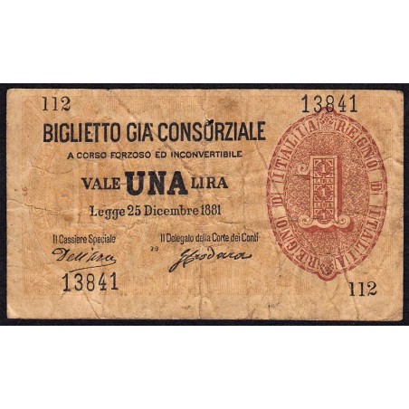 Italie - Pick 10_1 - 1 lira - Série 112 - 25/12/1891 - Etat : TB-