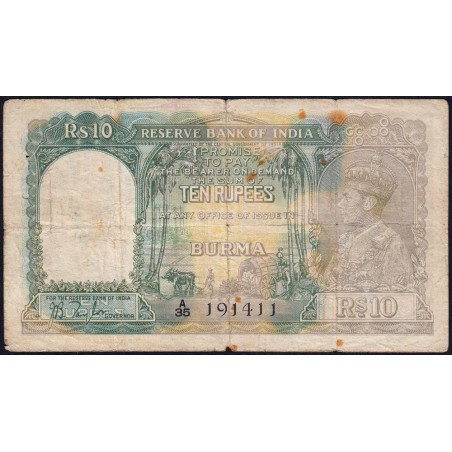 Birmanie - Pick 5 - 10 rupees - Série A/35 - 1938 - Etat : B