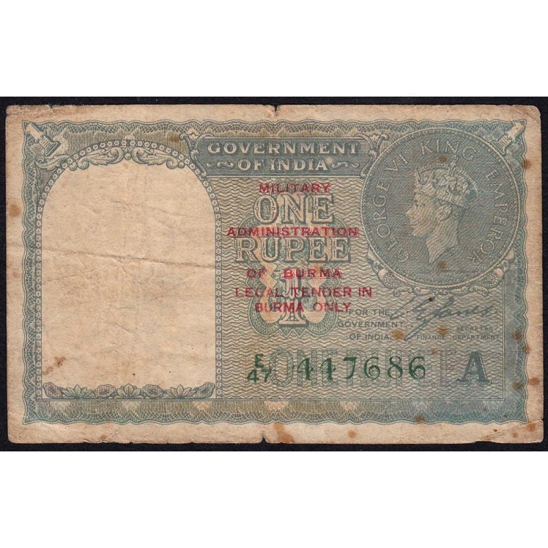 Birmanie - Pick 25b - 1 rupee - Série E/47 - 1940 (1945) - Etat : B