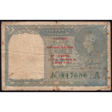 Birmanie - Pick 25b - 1 rupee - Série E/47 - 1940 (1945) - Etat : B