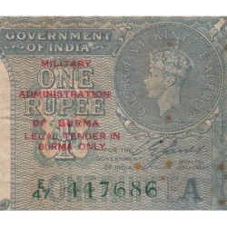 Birmanie - Pick 25b - 1 rupee - Série E/47 - 1940 (1945) - Etat : B